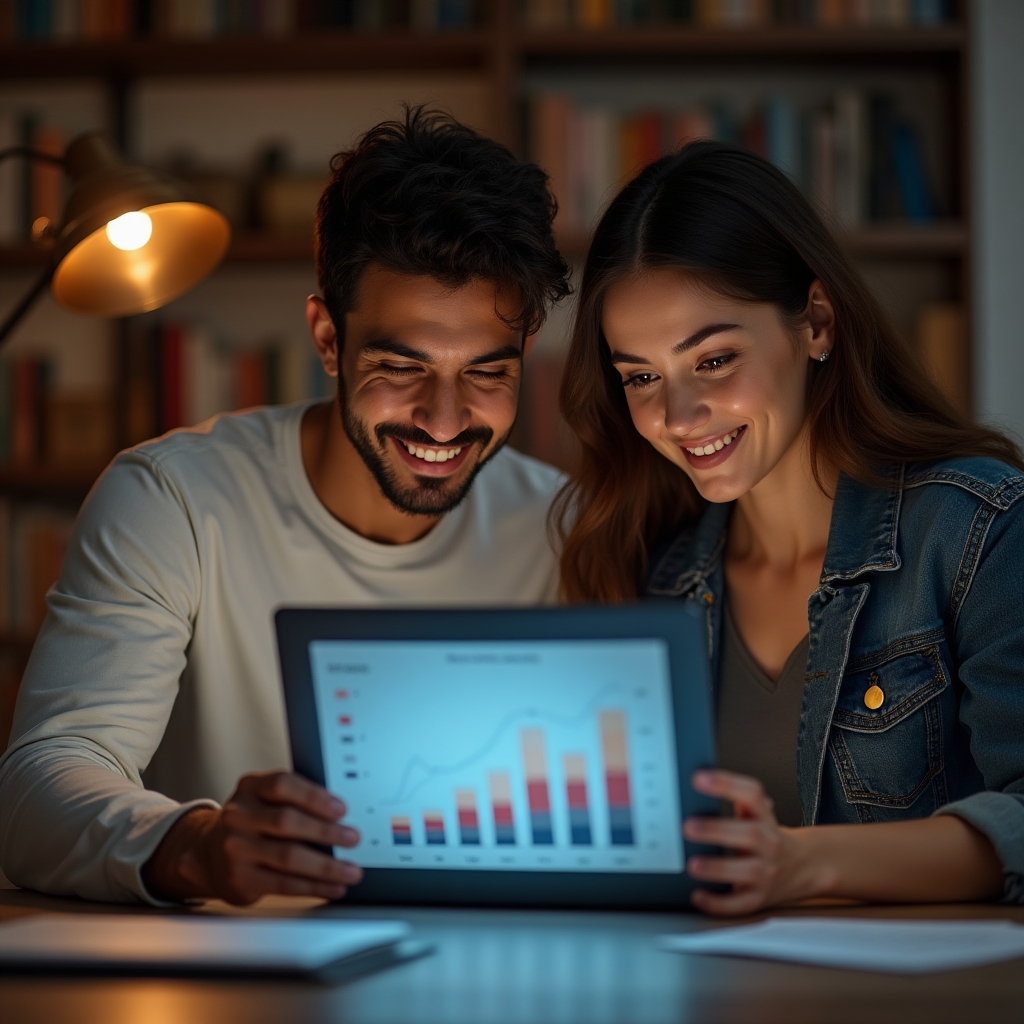 Consultor y responsable de un negocio revisando gráficos de consumo energético en una notebook